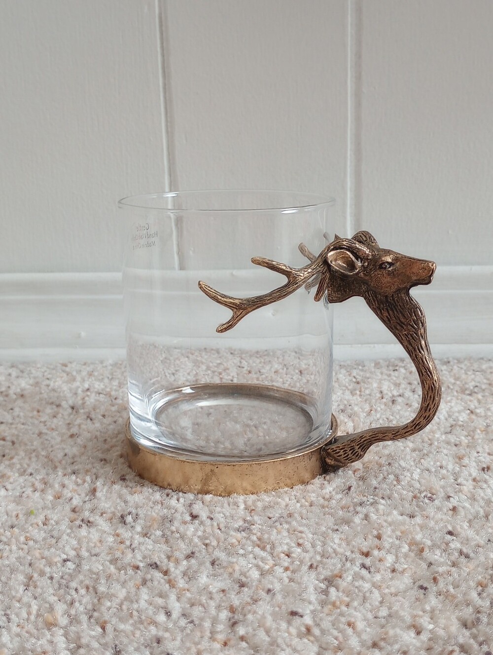 Gold Stag Deer Handle Glass Whiskey Mug